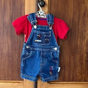 Vintage 90s NASCAR Jeff Gordon Baby Embroidered Denim Overalls Red Shirt Set 12M